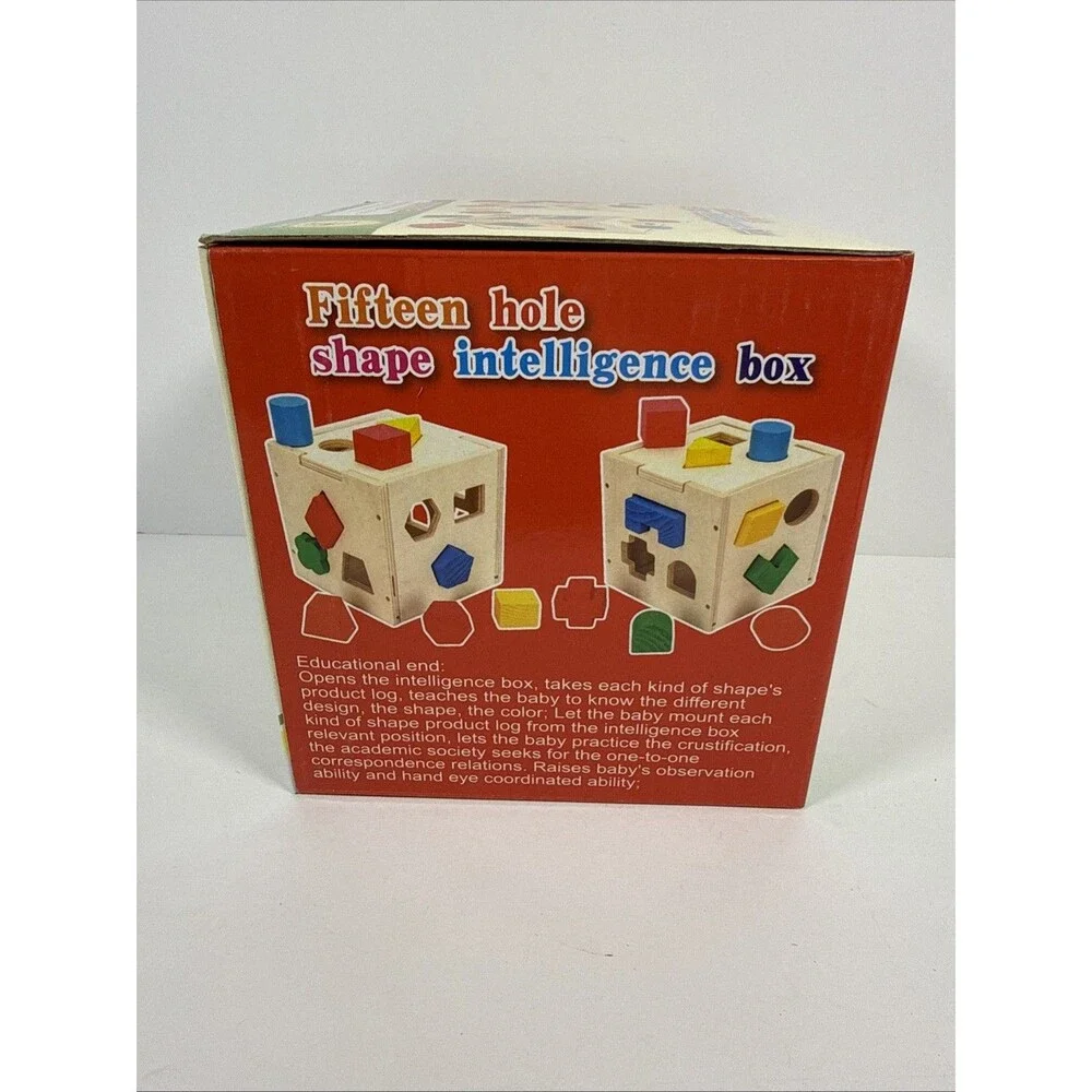 Wooden Shape Sorter Cube Toy – 15-Hole Intelligence Box – Montessori 3+